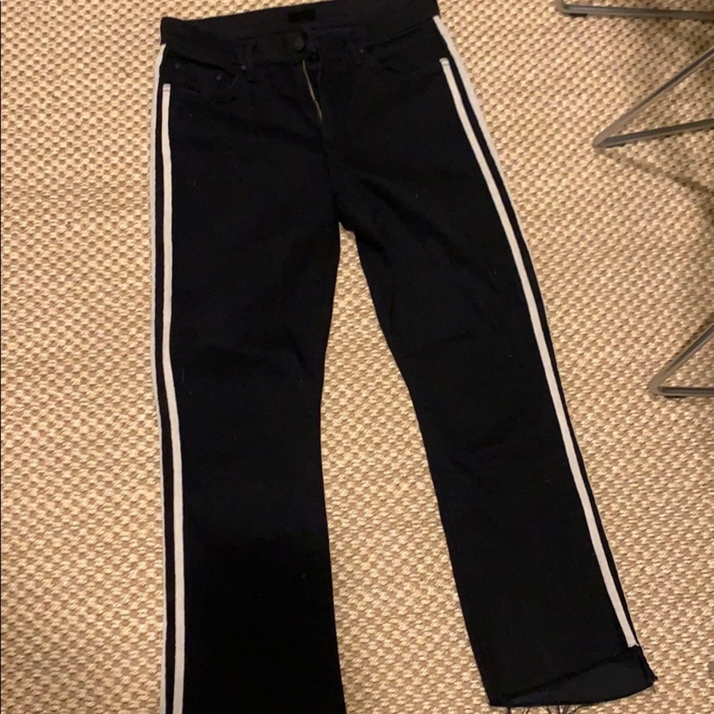 MOTHER Black Straight-Leg Jeans with White Side Stripes